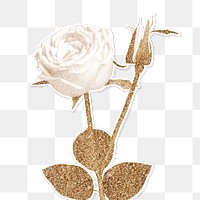 Glittery white rose design element sticker