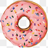 Sprinkled pink donut illustration halftone style 