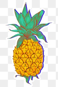 Fresh pineapple illustration halftone style sticker design element