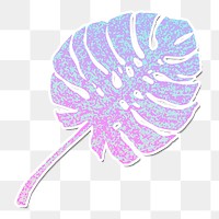 Pink holographic monstera leaf design element sticker