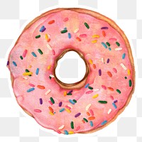 Glazed pink doughnut with sprinkles sticker design element