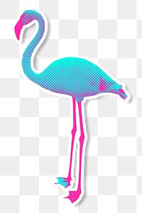Blue flamingo halftone style sticker design element