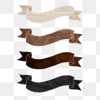 Wood textured ribbon banner design element set