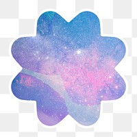 Purple galaxy patterned flower shaped badge design element