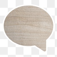 Beige wood textured speech bubble sticker with white border design element