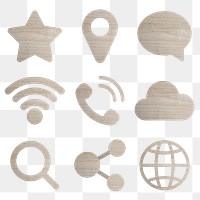 Wood textured technology icon set design element