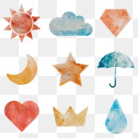 Colorful watercolor paper craft shapes design element