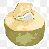 Vectorized coconut fruit sticker with a white border