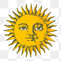 Vectorized sun with face sticker with a white border