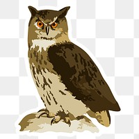 Vectorized Eurasian eagle-owl sticker overlay with a white border design element