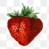 Vectorized strawberry fruit sticker overlay with a white border design element