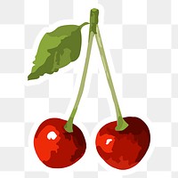 Vectorized red cherries sticker overlay with white border design element