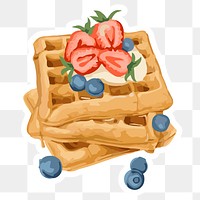 Vectorized waffles topped with berries sticker overlay with a white border design element