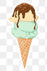 Vectorized ice cream scoops in a cone sticker overlay with a white border 