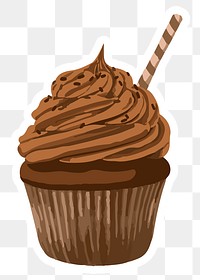 Vectorized chocolate cupcake sticker overlay with a white border design element