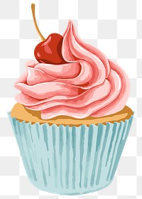 Vectorized cupcake topped with maraschino cherry sticker overlay 