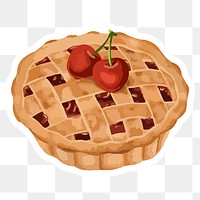 Hand drawn vectorized cherry pie sticker with a white border