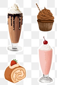Vectorized dessert sticker overlay set design elements 