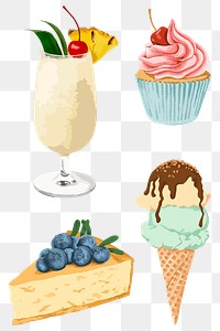 Vectorized dessert sticker overlay set design elements 