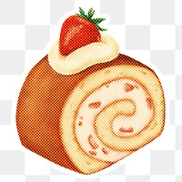 Halftone strawberry shortcake roll sticker overlay with white border