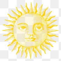 Halftone sun with a face sticker design element