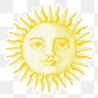 Halftone sun with a face sticker  with a white border