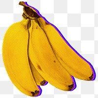 Halftone banana bunch with neon outline sticker overlay