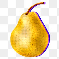Halftone fresh pear with neon outline sticker overlay