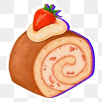 Halftone strawberry shortcake roll with neon outline sticker overlay with white border