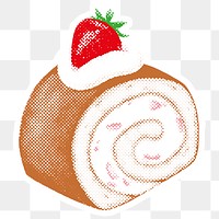 Halftone strawberry shortcake roll sticker overlay with white border 