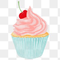 Halftone cherry cupcake design element 