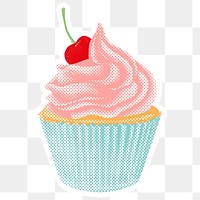 Halftone cherry cupcake sticker overlay with white border 
