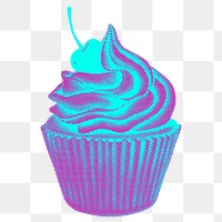 Funky neon halftone cherry cupcake sticker overlay