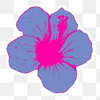 Funky halftone Hibiscus flower sticker overlay with white border