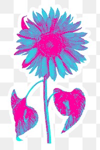 Funky halftone sunflower sticker overlay with white border