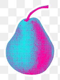 Funky neon halftone fresh pear sticker overlay with white border