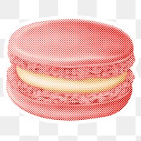 Halftone pink macaron sticker overlay with white border 