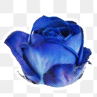 Halftone blue rose flower sticker overlay with white border 