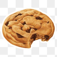 Halftone chocolate chip cookie sticker overlay with white border 