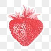 Halftone fresh strawberry sticker overlay with white border 