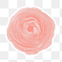 Halftone pink ranunculus sticker overlay with white border 