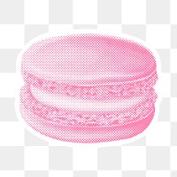 Halftone pink macaron sticker overlay with white border 