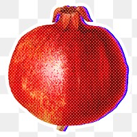 Halftone pomegranate with neon outline sticker overlay with white border