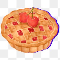 Halftone cherry pie with neon outline design element