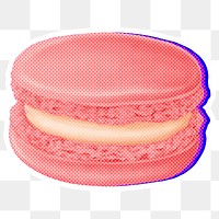 Halftone pink macaron with neon outline sticker overlay with white border