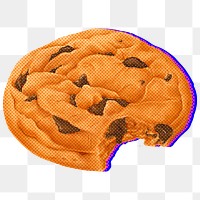 Halftone chocolate chip cookie with neon outline design element