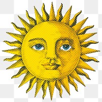 Hand drawn sun with a face halftone style sticker overlay