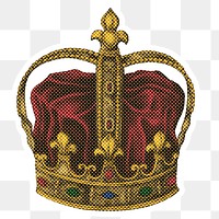 Hand drawn royal crown halftone style sticker overlay with a white border 