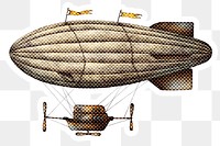 Hand drawn airship halftone style sticker overlay with a white border