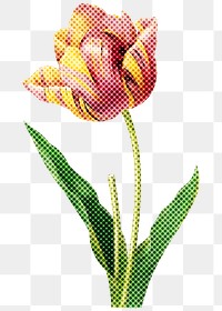 Hand drawn tulip flower halftone style sticker overlay